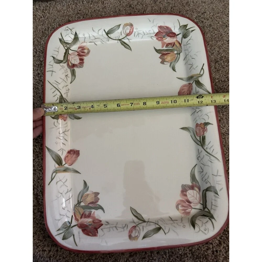 waverly garden room serving platter 18 By 13 Rectangle Crackle Floral Pattern